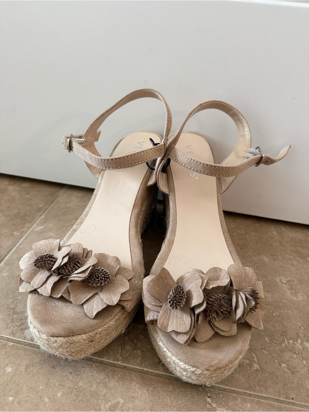 VENUS Taupe Floral Espadrille Wedge Sandals - Women